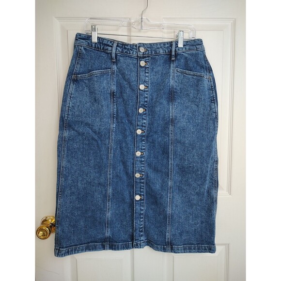 Old Navy Women's 10 Denim Skirt High Rise Button Front Secret Slim Pockets Midi - Picture 1 of 5